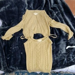Michael Kors Set Gold Long Sleeve Cable Knit Shrug  Michael kors tank top Knit